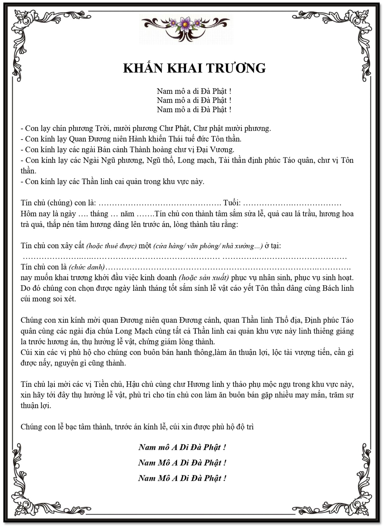 Bài văn khấn lễ khai trương